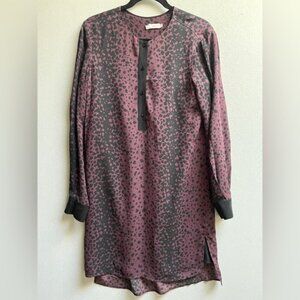 VINCE Purple Black Leopard Animal Print 100% Silk Tunic Shirt-Dress Sz S